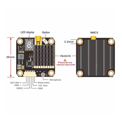 Transmisor de video FPV AKK 2W 5.8G 37CH 25mW/200mW/600mW/1000/2000mW VTX conmutable para drones
